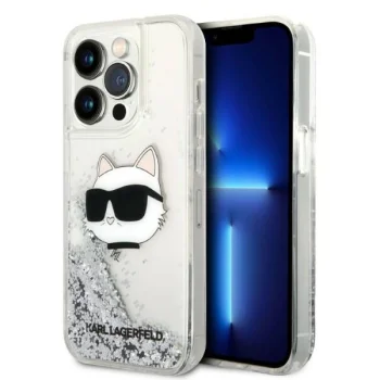 Чехол Karl Lagerfeld для iPhone 14 Pro Liquid Glitter Choupette Серебристый