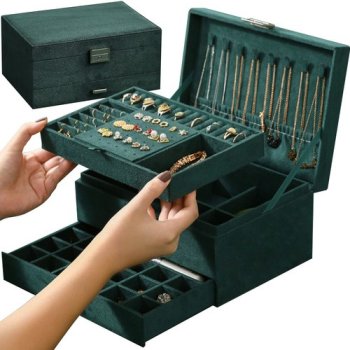 Juvelierizstrādājumu Organizators Bižutērijas Rotaslietu Uzglabāšanas Kaste Lāde, Zaļš | Jewelry Organizer Box