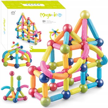 Magnētiskie Rotaļu Spēļu Bloki Bumbiņas Stienīši Konstruktors, 84 gab. | Magnetic Magic Blocks Bricks Balls
