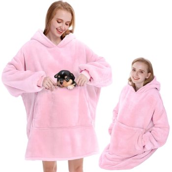 Silts hūdijs, džemperis-sega ar kapuci un kabatu, Rozā | Oversized Warm Hoodie Sweatshirt Blanket