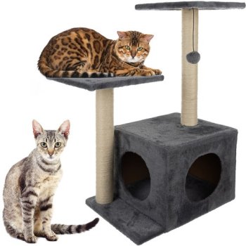 Kaķu māja / kāpelēšanas koks - stabs / nagu asināmais - 71cm, Pelēks/Bēšs | Cat House Tree with Sisal Scratching Posts