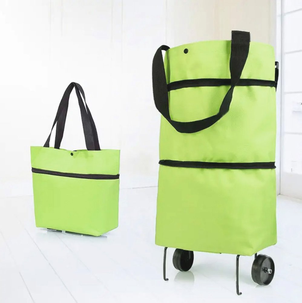 Salokāma soma uz riteņiem zaļa | Folding bag on wheels green (3)