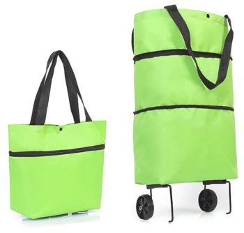 Salokāma soma uz riteņiem zaļa | Folding bag on wheels green