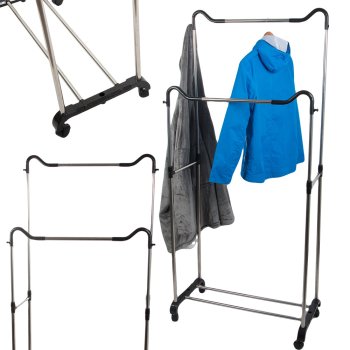 Skapis Mobilais Mēteļu Plaukts Dubultā Plauktu Uz Riteņiem | Wardrobe Mobile Coat Rack Double Shelf On Wheels