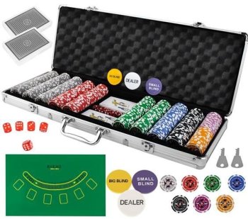 Pokera komplekts ar 500 žetoniem un koferi 13g čipi (ar nomināliem EUR) | Poker Texas Hold’em Game Set