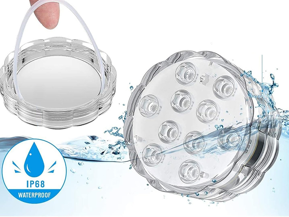 Zemūdens Ūdensizturīga Bezvadu LED Akvārija Baseina Ūdens Gaisma Lampa ar Pulti 10 LED RGB | Waterproof Wireless... (3)