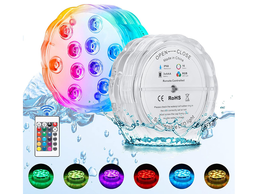 Zemūdens Ūdensizturīga Bezvadu LED Akvārija Baseina Ūdens Gaisma Lampa ar Pulti 10 LED RGB | Waterproof Wireless... (6)
