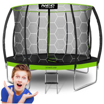 Dārza batuts 12ft (374 cm) ar iekšējo drošības tīklu Neo-Sport, melns/zaļš