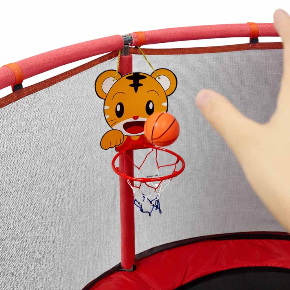 Dārza batuts bērniem ar drošības tīklu un basketbola grozu 150cm, sarkans (3)