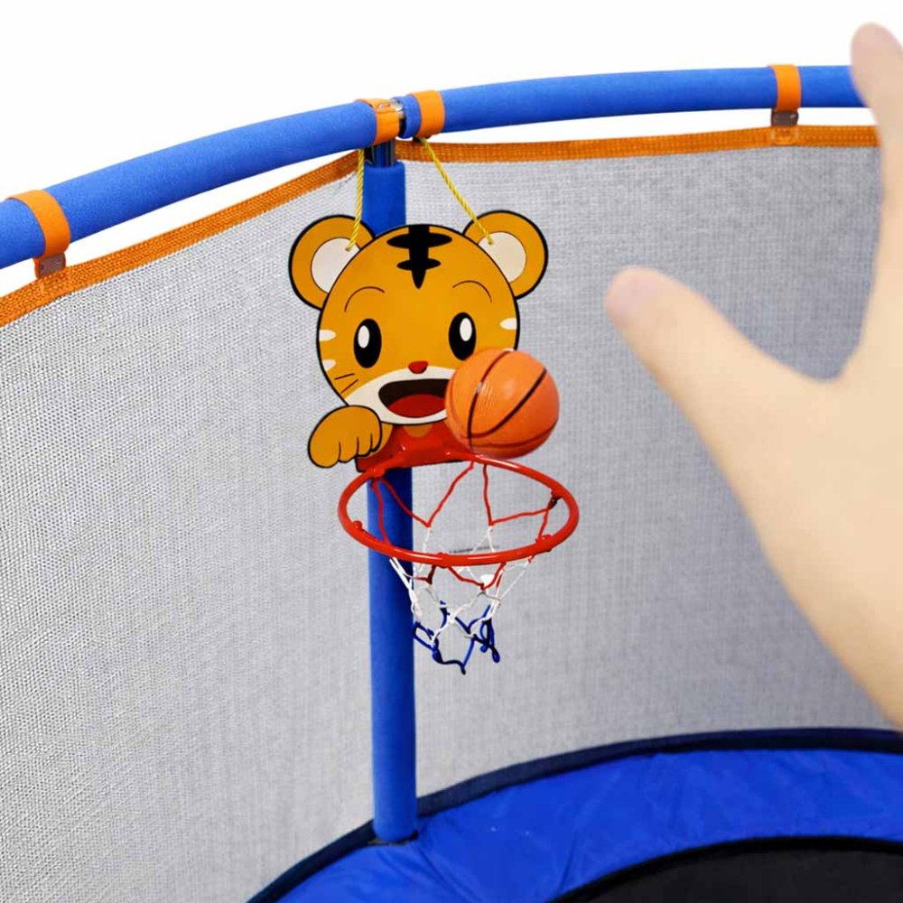 Bērnu batuts ar drošības tīklu un basketbola grozu 150 cm, zils (2)