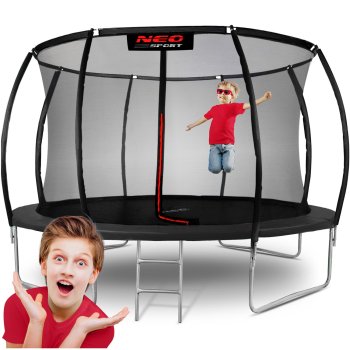 Dārza batuts 12ft (374 cm) ar iekšējo drošības tīklu Neo-Sport, melns