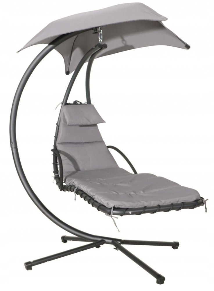 Iekārts dārza guļamkrēsls MultiGarden ar jumtiņu un statīvu, pelēks (2)