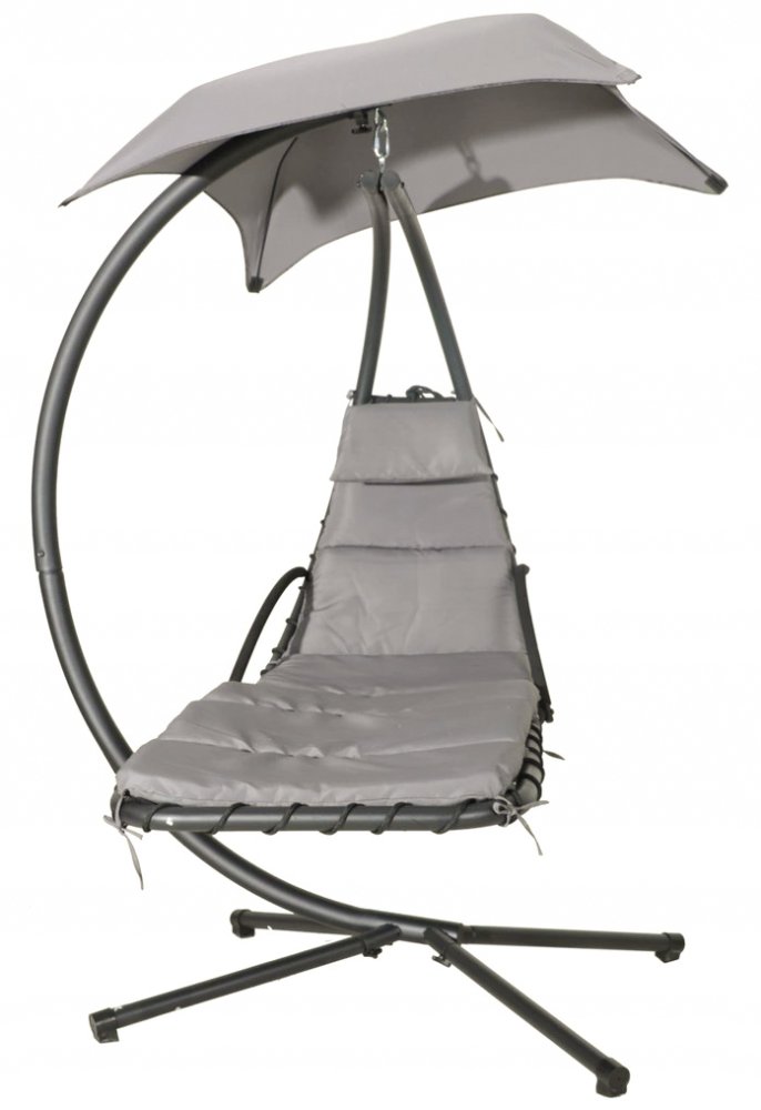 Iekārts dārza guļamkrēsls MultiGarden ar jumtiņu un statīvu, pelēks (3)