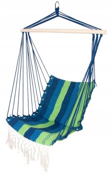 Dārza Šūpuļtīkls Šūpuļkrēsls ar Koka Rāmi, Zaļš-Zils | Brazilian Hanging Garden Swing Hammock Chair