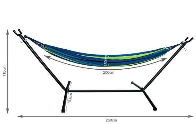 Divvietīgs Dārza Šūpuļtīkls ar Metāla Statīvu Rāmi 200x150 cm, Zils Zaļš | Double Garden Hammock with Metal... (3)