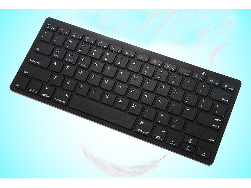 Bezvadu Bluetooth klaviatūra PC, iPad, Mac, zema profila, melna (1)