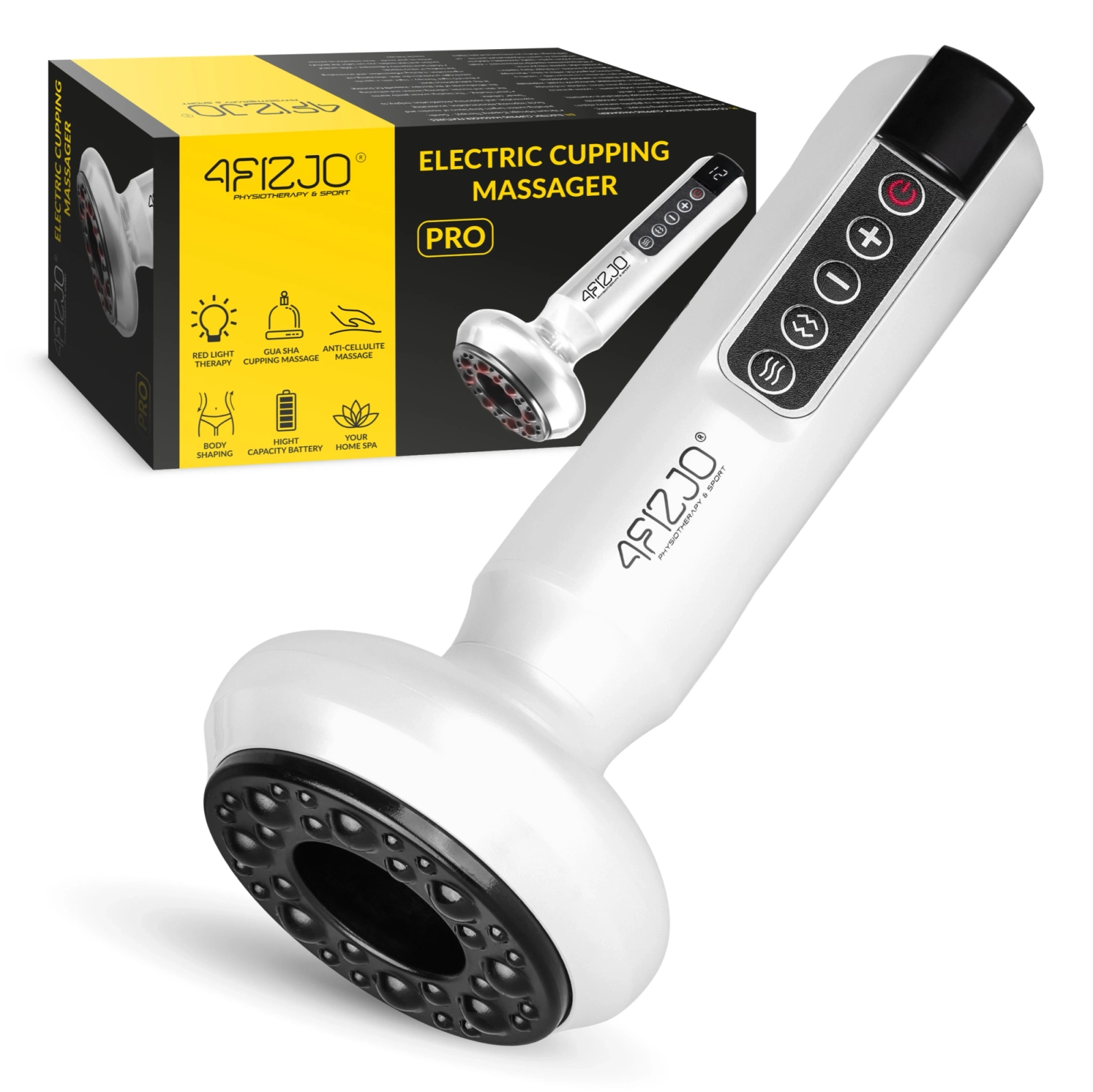 Elektriskā vakuuma masāžas banka PRO 4FIZJO pretcelulīta masāžai, balta