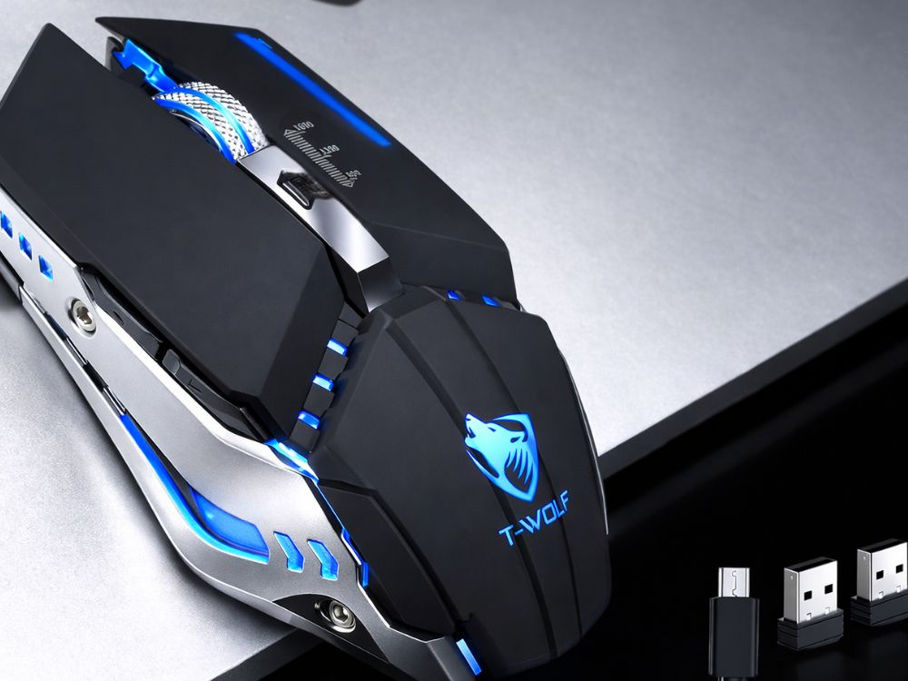 Bezvadu spēļu pele ar RGB LED apgaismojumu USB, melna (2)