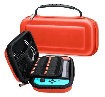 Liels Nintendo Switch konsoles futrālis ar aksesuāru nodalījumiem, sarkans