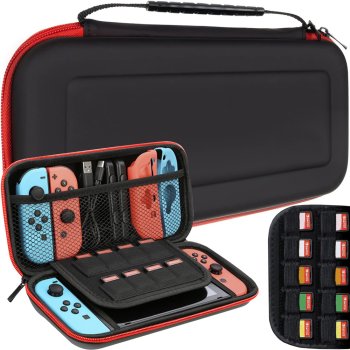 Aizsargmaciņš Nintendo Switch un Switch OLED konsolei ar nodalījumiem, melns