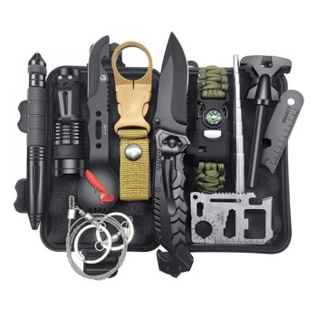 Daudzfunkcionāls tūrisma izdzīvošanas piederumu komplekts EDC SOS, 12 elementi | Survival Kit Set Emergency Supplies