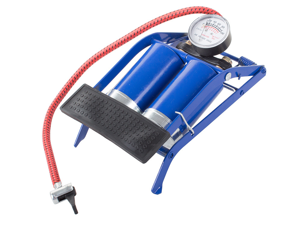 Divcilindru kājas pumpis automašīnai un velosipēdam ar manometru (3)