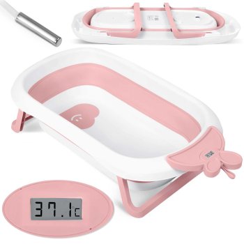 Salokāma bērnu vanniņa ar termometru RK-282, Balts / rozā | Baby Folding Bathtub with Thermometer