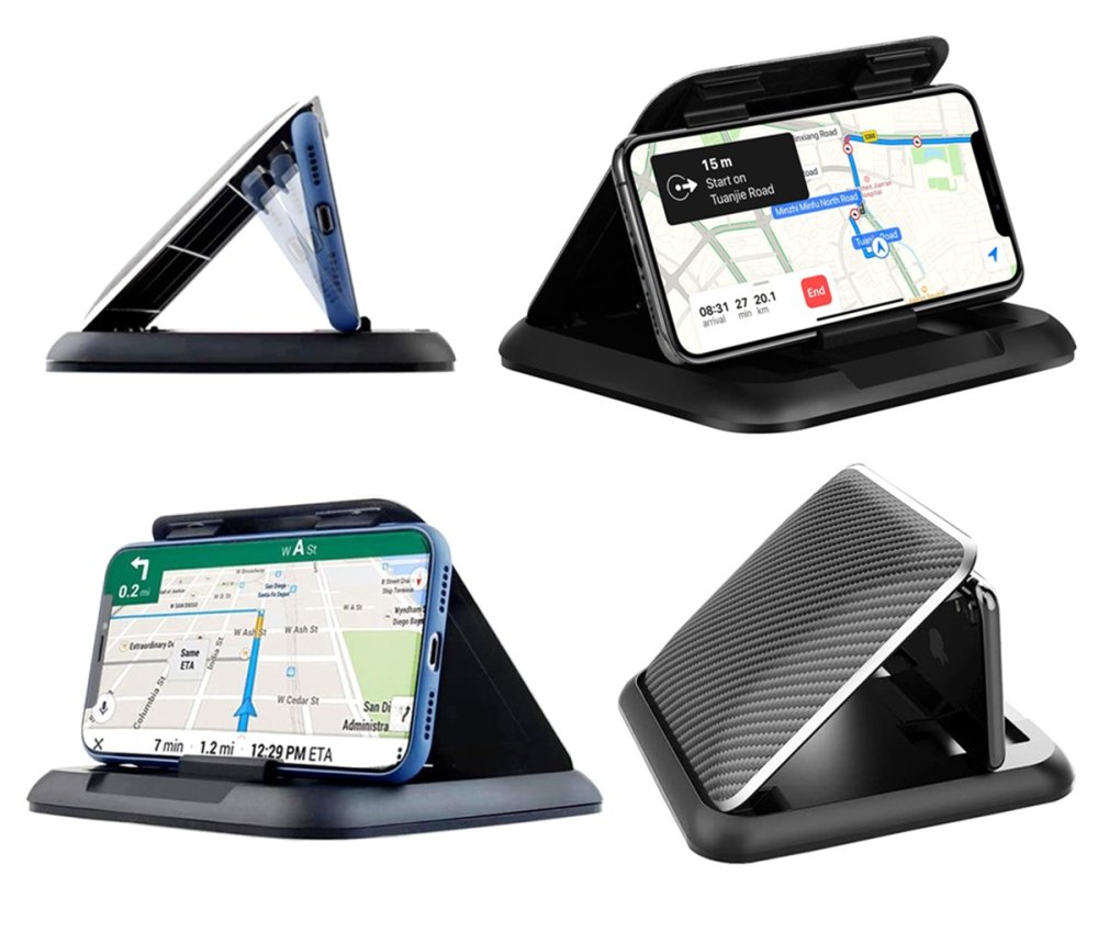 Auto telefona turētājs ar 3D regulāciju un gela stiprinājumu, melns (3)