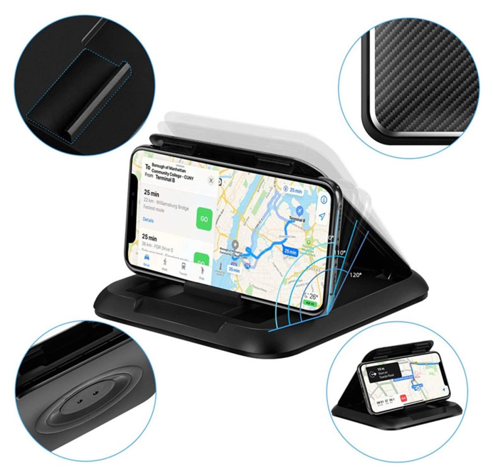 Auto telefona turētājs ar 3D regulāciju un gela stiprinājumu, melns (1)