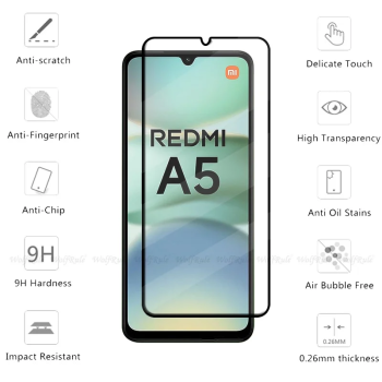 5D Aizsargstikls Xiaomi Redmi A5 4G, Melns Pilna Pārklājuma (Tempered Glass)