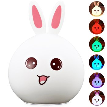 Ar Baterijām Darbināma Bērnu Silikona LED RGB Gaisma Nakts Lampa, Zaķis | Kid's Silicone Night Light Lamp