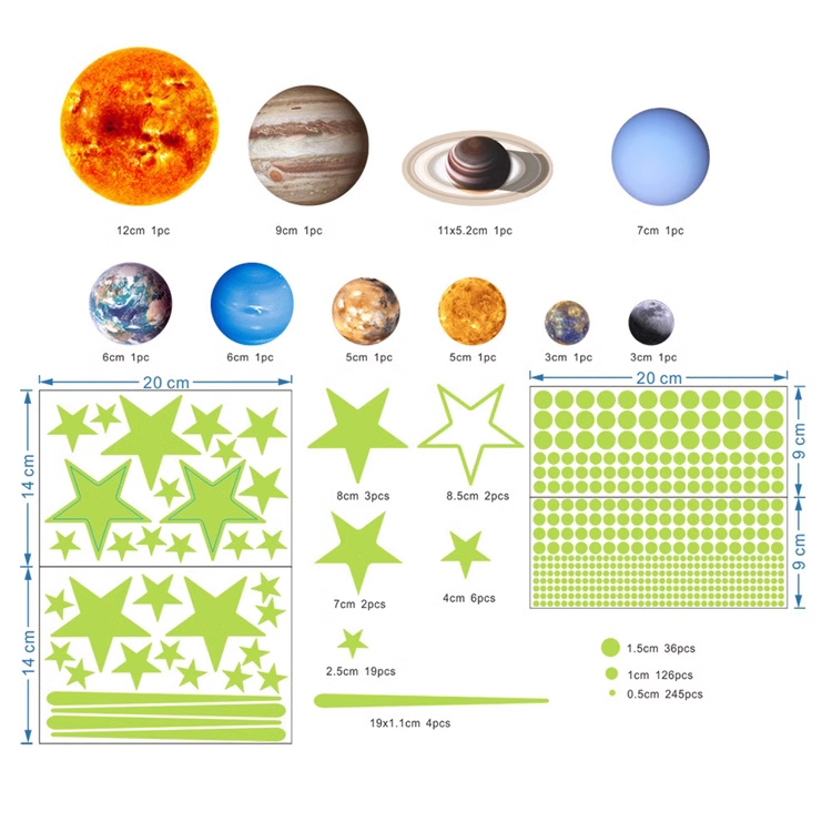 Fluorescējošās Uzlīmes Planētas Zvaigznes Kosmoss, 453 elementi | Fluorescent Stickers (0)