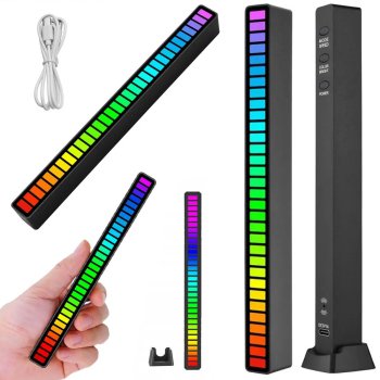 LED USB skaņas reakcija daudzkrāsu neona RGB LED josla mirgo ar akumulatoru