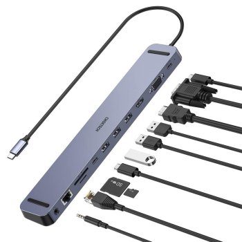 USB-C centrmezgls Choetech HUB-M20 11-in-1 100W PD Pelēks