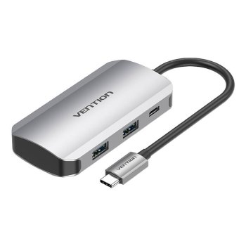 USB-C dokstacija ar 4x USB3.0, PD 0.15m Vention TNBHB (pelēka) | Docking Station to (gray)