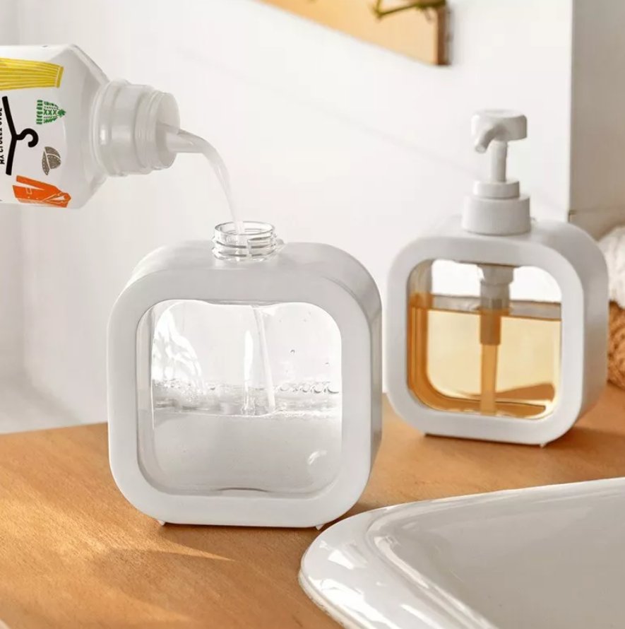 Šķidro ziepju dozators ar pumpīti, 500 ml, balts/caurspīdīgs (2)