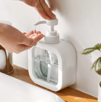 Šķidro ziepju dozators ar pumpīti, 500 ml, balts/caurspīdīgs