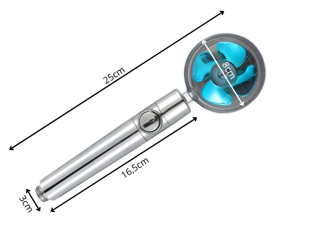 Dušas galva ar turbīnu, maināmu filtru un ventilatoru, sudraba/zila (0)