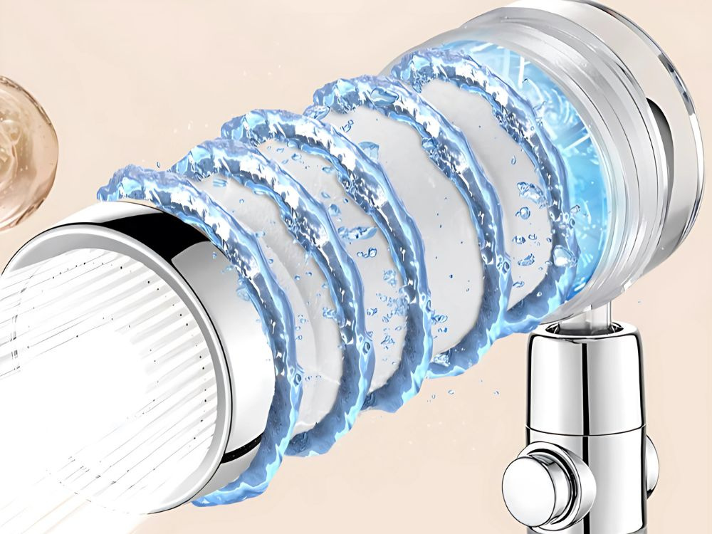 Dušas galva ar turbīnu, maināmu filtru un ventilatoru, sudraba/zila (1)