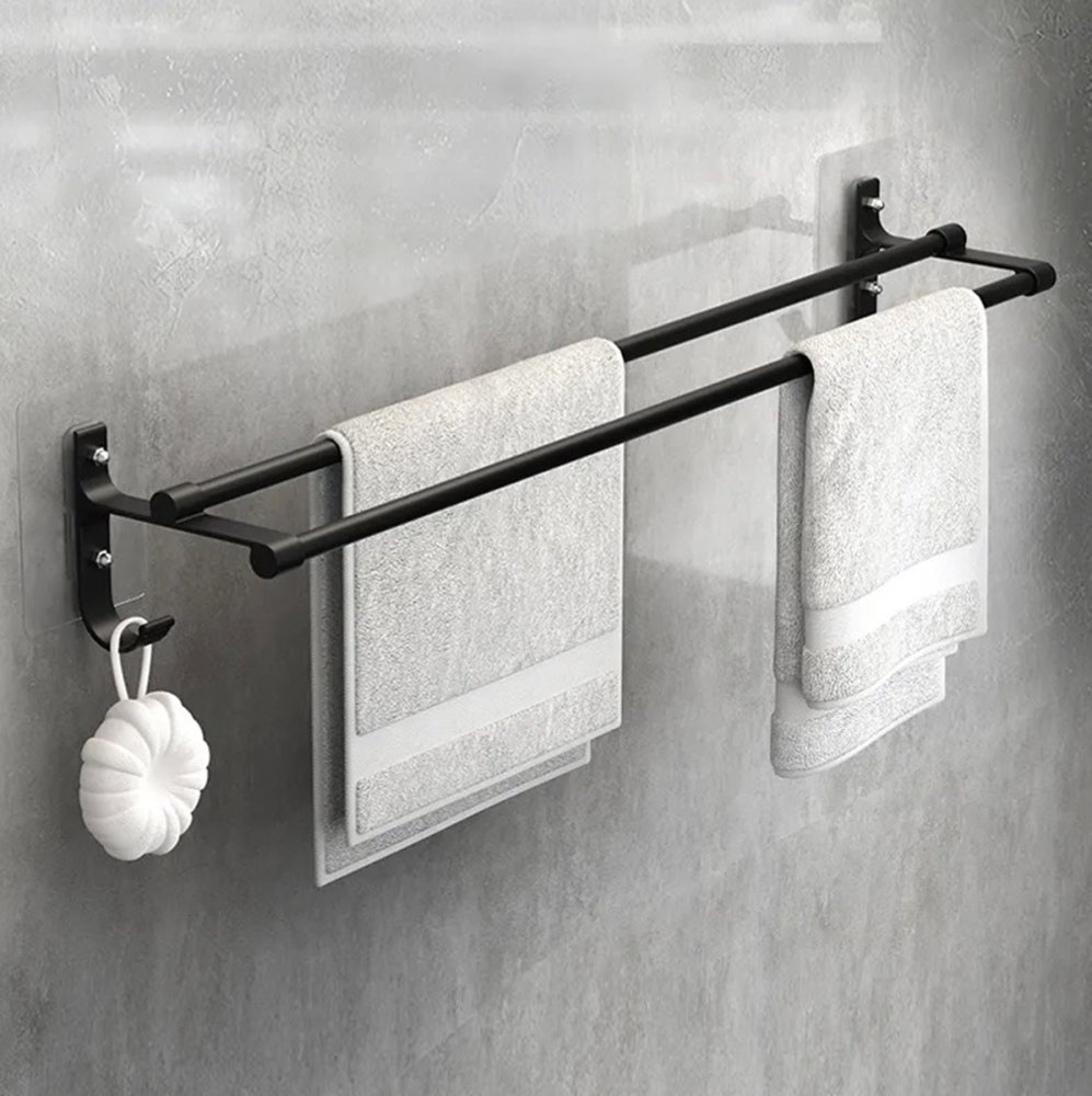 Dvieļu Turētājs Žāvētājs Pakaramais Vannas Istabai - 60cm, Melna krāsa | Towel Rack (3)
