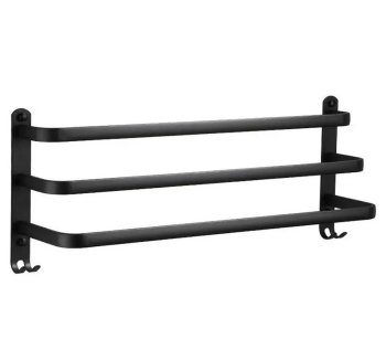 Sienas dvieļu pakaramais ar 3 stieņiem 60 cm, melns matēts