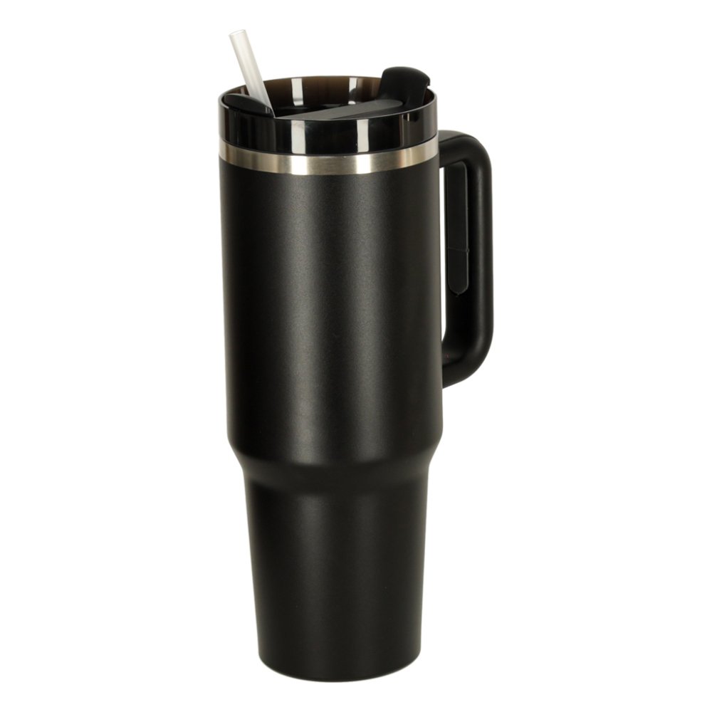 Liela termokrūze ar salmiņu un rokturi 1200 ml, melna (2)