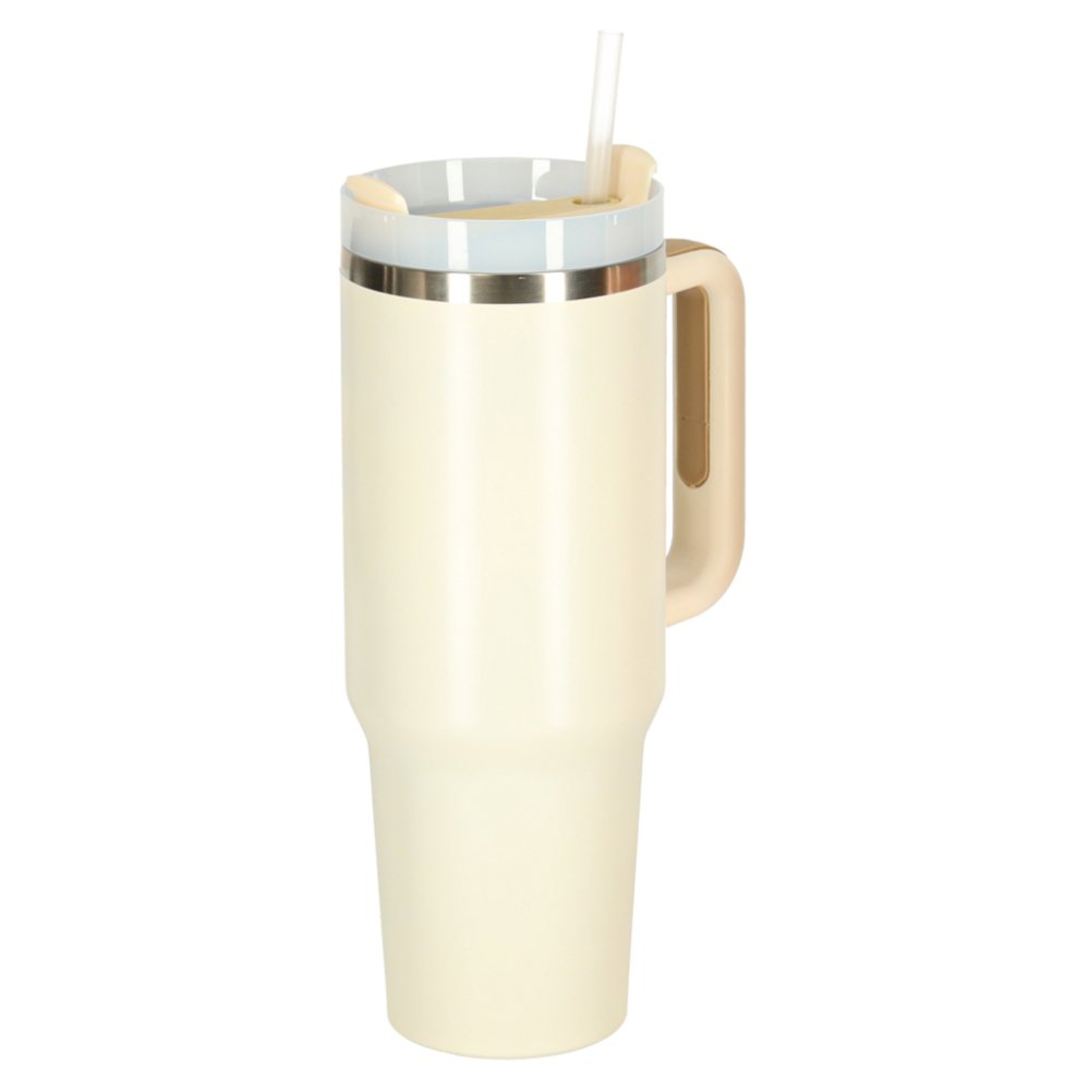 Liela termokrūze ar salmiņu un rokturi 1200 ml, krēmkrāsas (2)