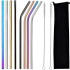 Atkārtoti lietojami, ekoloģiski, metāla dzērienu kokteiļu salmiņi, 8 gb. komplekts, Daudzkrāsains | A set of Reusable Metal Drinking Straws