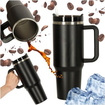 Liela termokrūze ar salmiņu un rokturi 1200 ml, melna