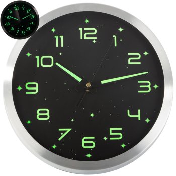 Sienas pulkstenis ar fluorescējošiem lieliem klusiem gaismas cipariem zvaigznēm 25cm | Wall clock fluorescent large silent glowing numbers stars