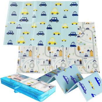 Divpusējs spēļu putu paklājs bērniem, saliekams bērnu istabas grīdas paklājiņš NICEKIDS, Ceļš/Mašīnas, 200x150cm | Double-sided XPE Foam Play Mat for Kids