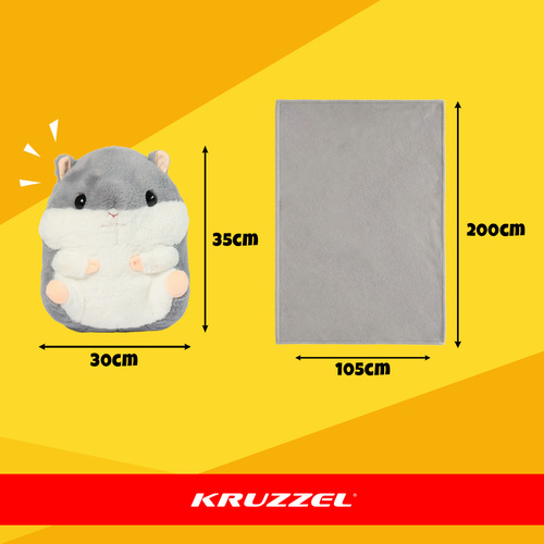 3-in-1 Hamster Plush Toy Pillow with Blanket Kruzzel 25638, grey (1)