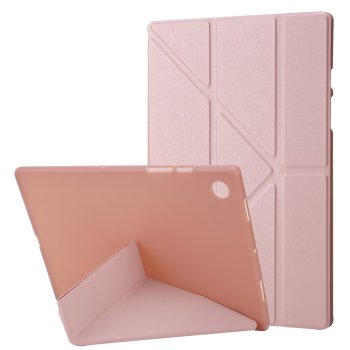 Samsung Galaxy Tab A8 10.5 (2021) (2022) (SM-X200/X205) V-fold Stand Silicone Book Case Cover, Pink