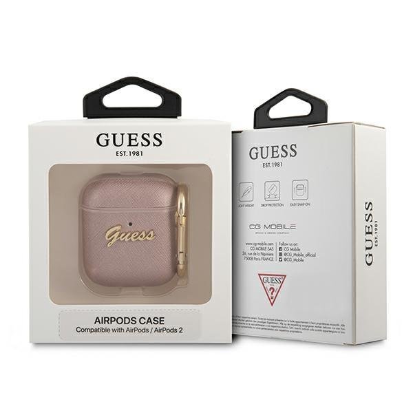 Guess AirPods 1 / 2 Case Saffiano Script Metal, Pink (1)
